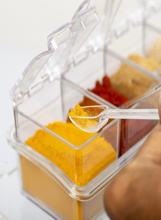 NISHIV Crystal Clear Seasoning Acrylic Kitchen Box Transparent Spice Jar Box Case Set | 4 Grid Crystle Masala Spice Holder Set/Jar Storage Box Container - Image 3